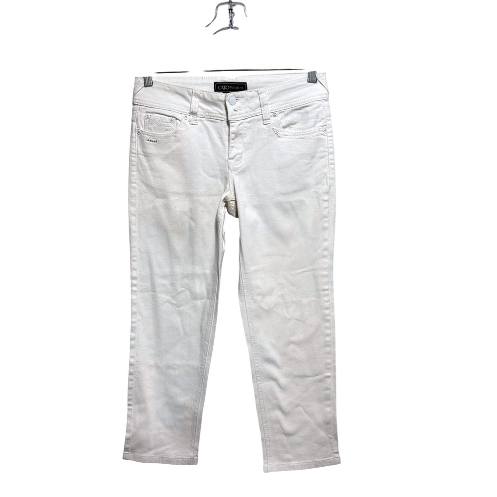 Cato Premium White Denim Cropped Jeans Women Size 8 Mid Rise Straight Leg